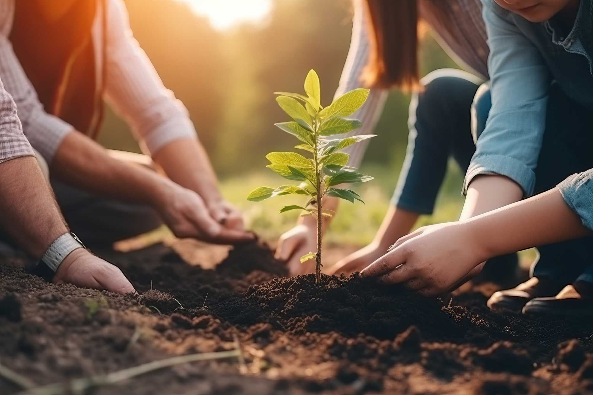 family planting a tree together